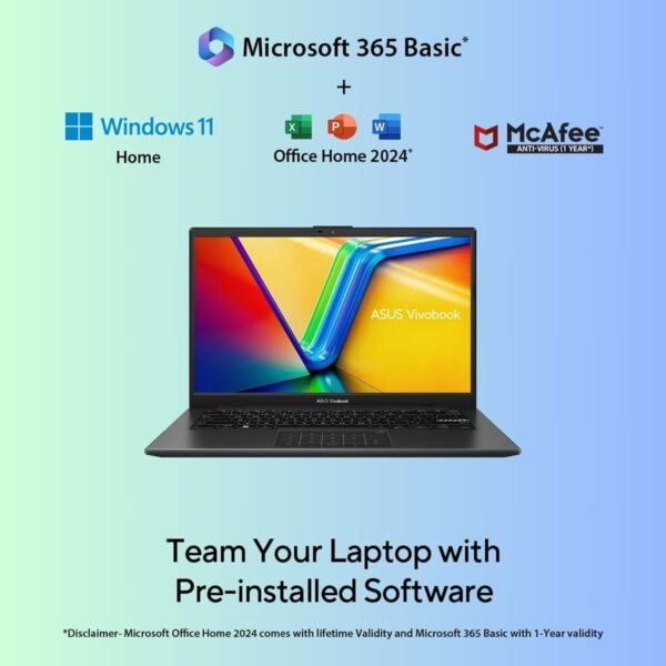 ASUS Vivobook Go 14, AMD Ryzen 5 7520U,Thin & Light Laptop (16GB RAM/512GB SSD/FHD/14/60Hz/42WHrs/Win11/M365 Basic (1Year)*/Office Home 2024/Mixed Black/Backlit KB/1.38 kg) E1404FA-NK5542WS