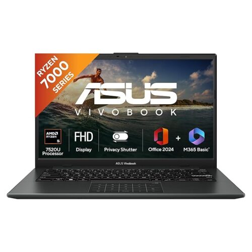 Laptop ASUS Vivobook Go 14, AMD Ryzen 5 7520U,Thin & Light Laptop (16GB RAM/512GB SSD/FHD/14/60Hz/42WHrs/Win11/M365 Basic (1Year)*/Office Home 2024/Mixed Black/Backlit KB/1.38 kg) E1404FA-NK5542WS